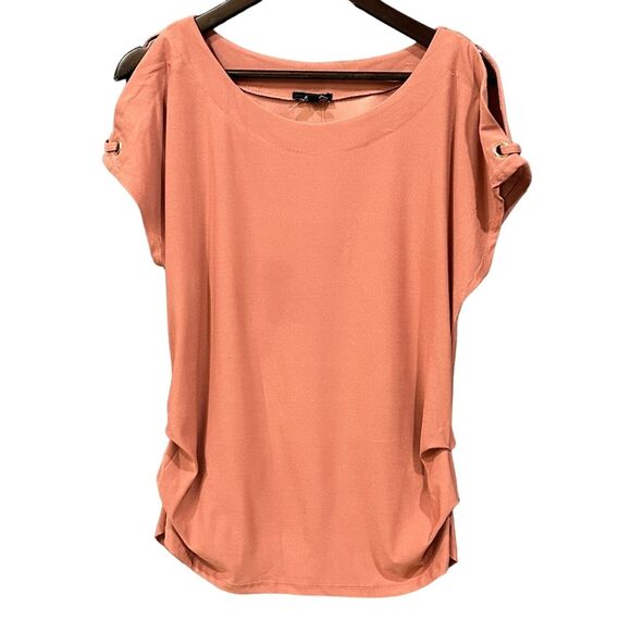 Womens Coral Blouse Size‎ Large AUW Sleeve Ring Detail Casual Lightweight Top - Picture 1 of 12